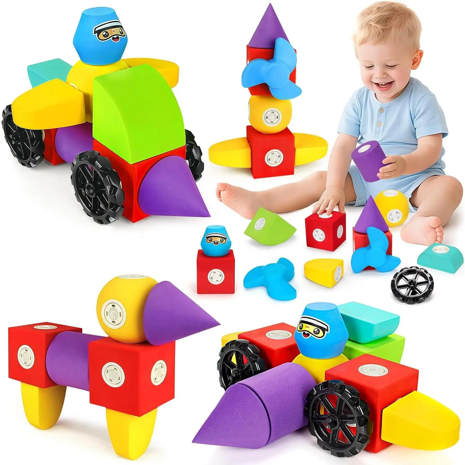 15 PCS Magnetic Foam Blocks, STEM Preschool Toys for Children, Magnetic Building Blocks for Toddlers, Kids Bath Toys and Montessori Sensory Toys, Birthday for Boys & Girls Age 3 4 5 6+