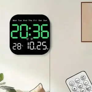 Intelligent Large Screen Digital Wall Clock, Remote Control, Battery Powered, LED Display, Calendar, Time, Temp, Valentine's Gift, Alarm Clock, Decor