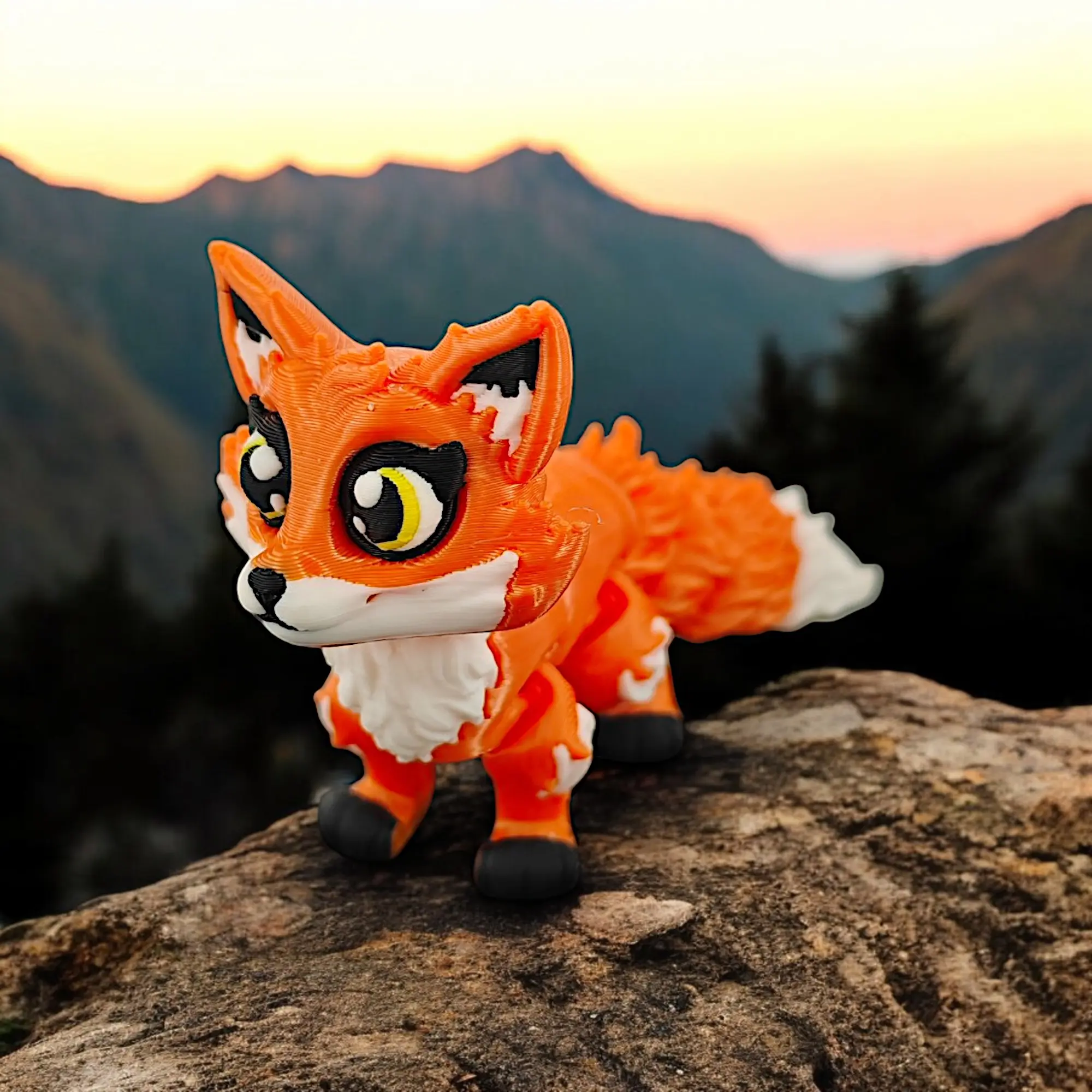 3D Printed Cute Big Head Fox PLA Figurine, Realistic Texture Desktop Decor Statue Multi-Holiday Ornament Gift for Halloween Christmas Valentine Easter Thanksgiving Home Office