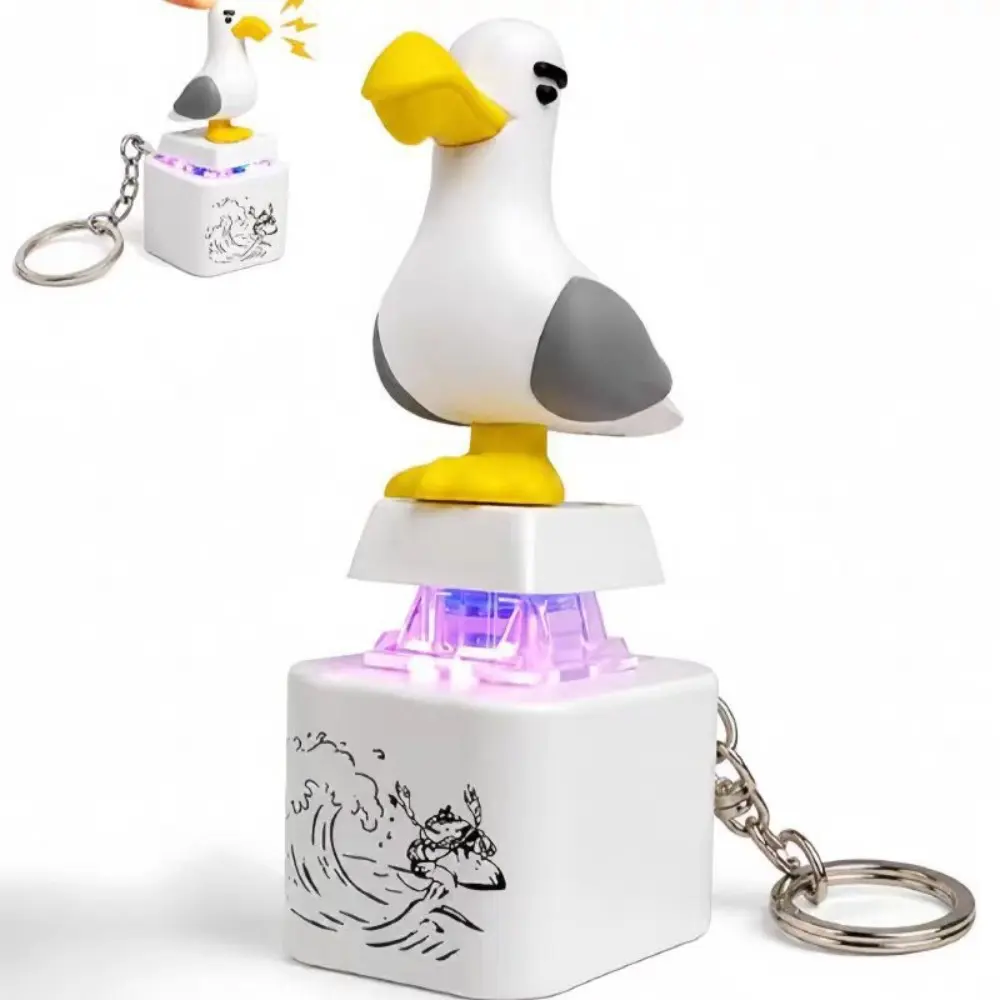 Playful Bird Figure Keychain with "MINE!" Sound, Interactive Seagull Button with LED Light - Funny Everyday Gag Gift for Friends & Family, Sound + Light