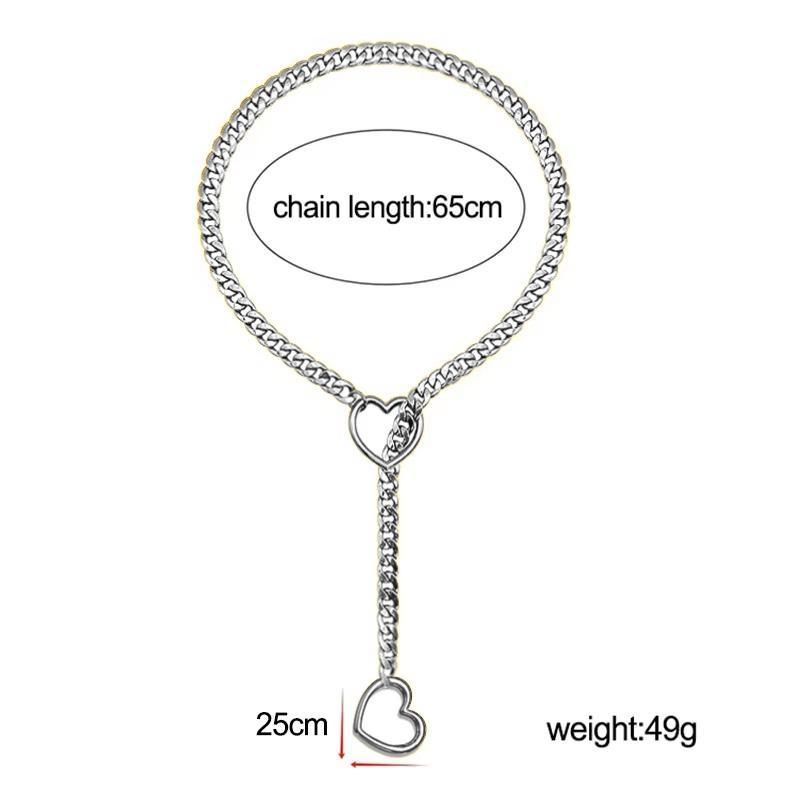 Silver Slip Chain Star O-Ring Lock Open Heart Charm Lariat Necklace for Women Punk Rock Cuban Link Chain Pendant Y Necklace