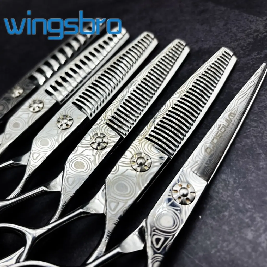 Wingsbro Pattern Haircut Scissors, Stainless Steel Barber Scissors, Silver Color, Professional Salon Tools, Durable and Precise Cutting