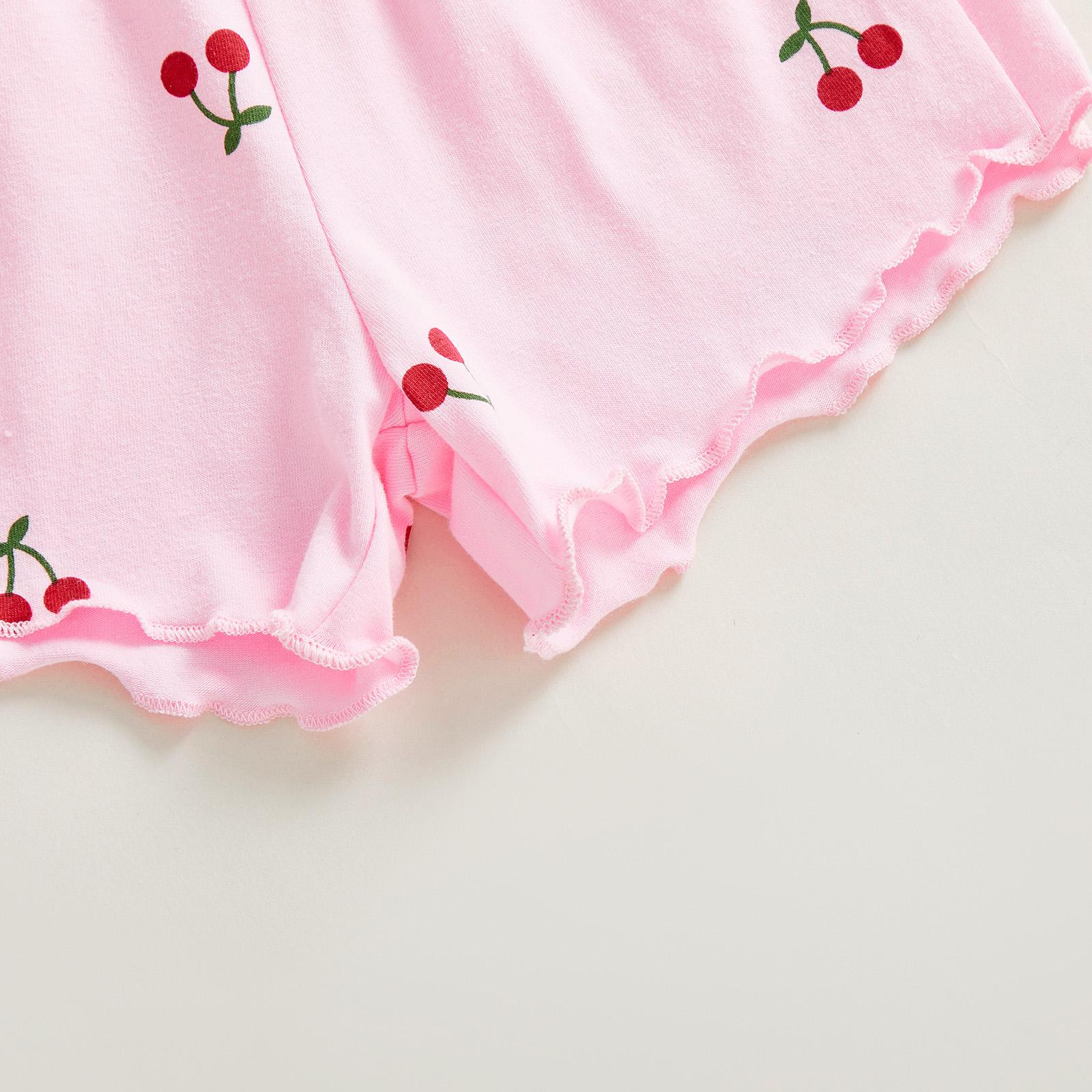 Toddler Baby Girl Summer Outfits Short Sleeve Cherry Print Tops + Shorts 2Pcs Clothes Set Little Girls Summer Clothes