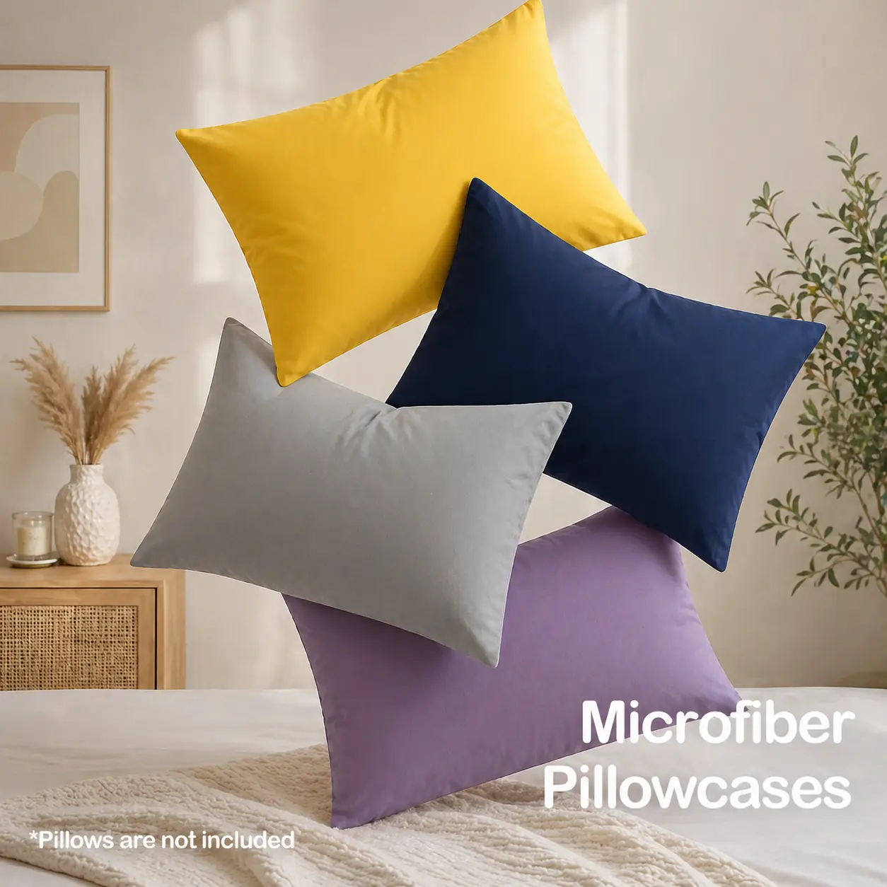 HTA 2-Pack Microfibre Pillowcases - Wrinkle Resistant, Fade Resistant, Durable, Ultra Soft Pillow Covers with Envelope Closure, Machine Washable for Comfortable Sleep
