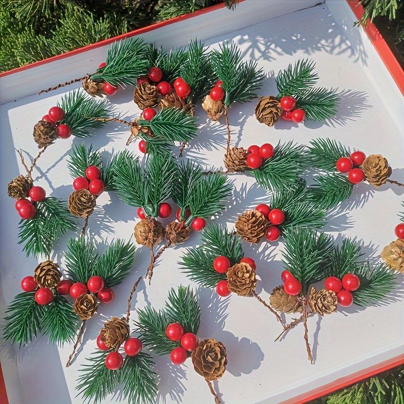 10pcs Artificial Pine Cones & Red Berry Stems, Realistic Evergreen Christmas Tree Decorations, Holiday Home Accents