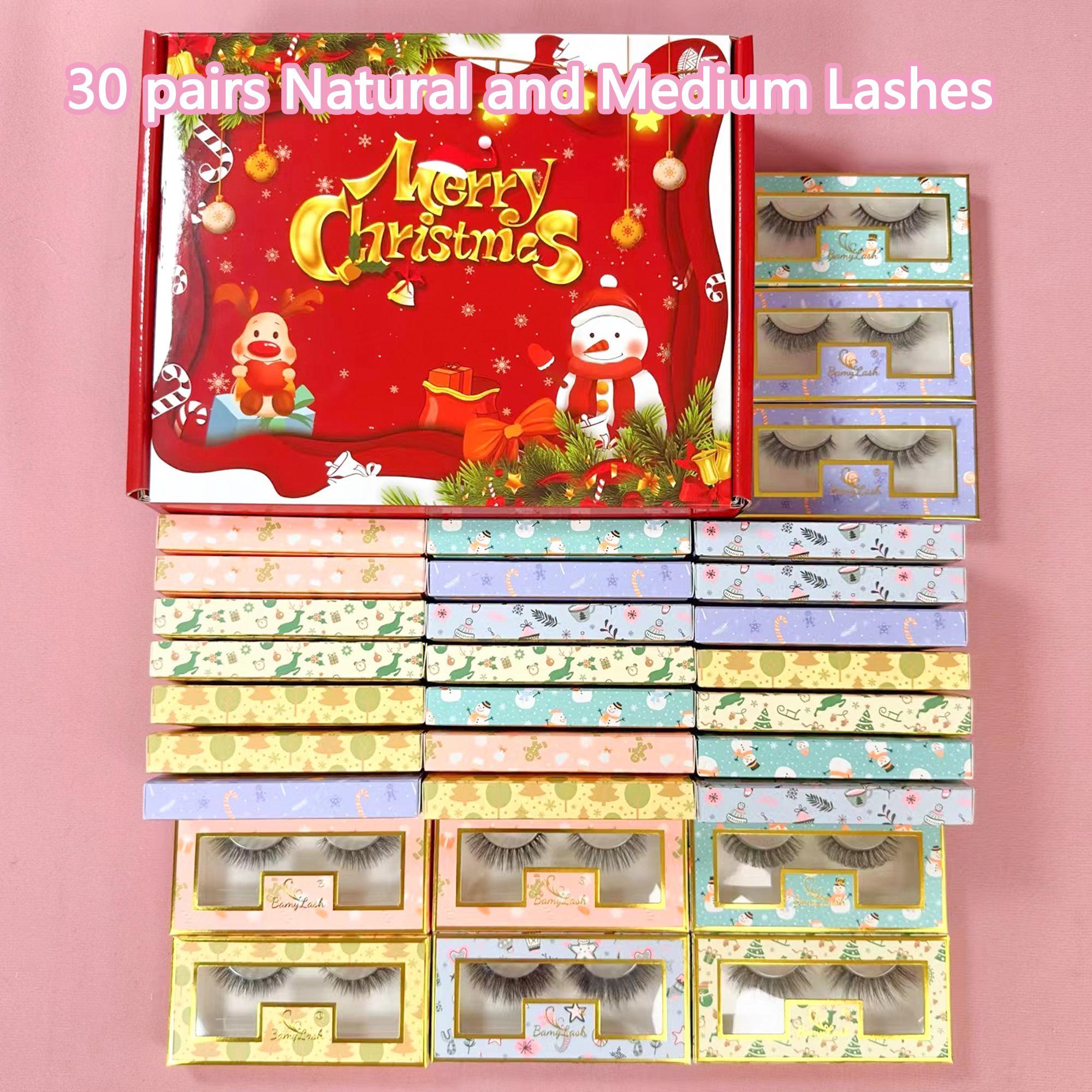 Natural & Medium False Eyelashes, 30 Pairs/60 Pairs Curling False Eyelashes, Reusable Eye Makeup Products for Women
