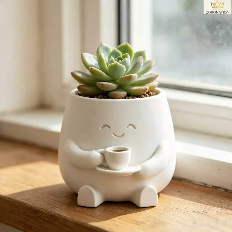 Cute Cat Planter Pot with Smiling Face Design, Aesthetic Mini Flower Pot 3D Printed Animal Planter for Succulents & Cactus, Unique Desktop Plant Decor with Drainage Hole, Lightweight Durable Indoor Pot for Home Office Desk Decoration & Plant Lover Gift