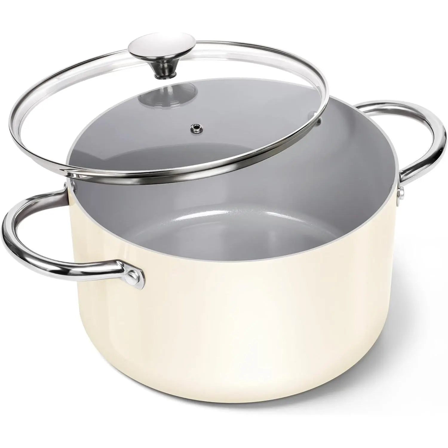 MICHELANGELO Stock Pot with Lid, 6 Quart Soup Pot with Ceramic Coating, Nonstick Ceramic Cooking Pot, Induction Compatible Stockpot - 6QT, Beige