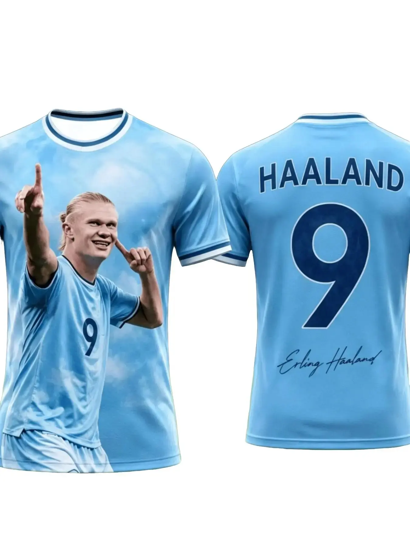 Erling Haaland 9 Print Men's Quick-Dry Soccer Jersey, Short Sleeve Loose-Fit Sporty Top, Fan Sportswear Top, All-Season Long Clothing, Unlined Design, Football Shirts