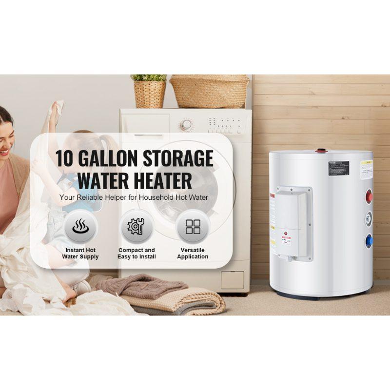 VEVOR Electric Water Heater, 10 Gallon Tank Instant Hot Water Heater, 1.6Kw Tankless Water Heater w/ LED Display, Knob Control, IPX4 Waterproof Side Connection On Demand Heaters for Shower, Bath VEVOR Electric Water Heater, 10 Gallon Tank Instant Hot Water Heater, 1.6Kw Tankless Water Heater w/ LED Display, Knob Control, IPX4 Waterproof Side Connection On Demand Heaters for Shower, Bath