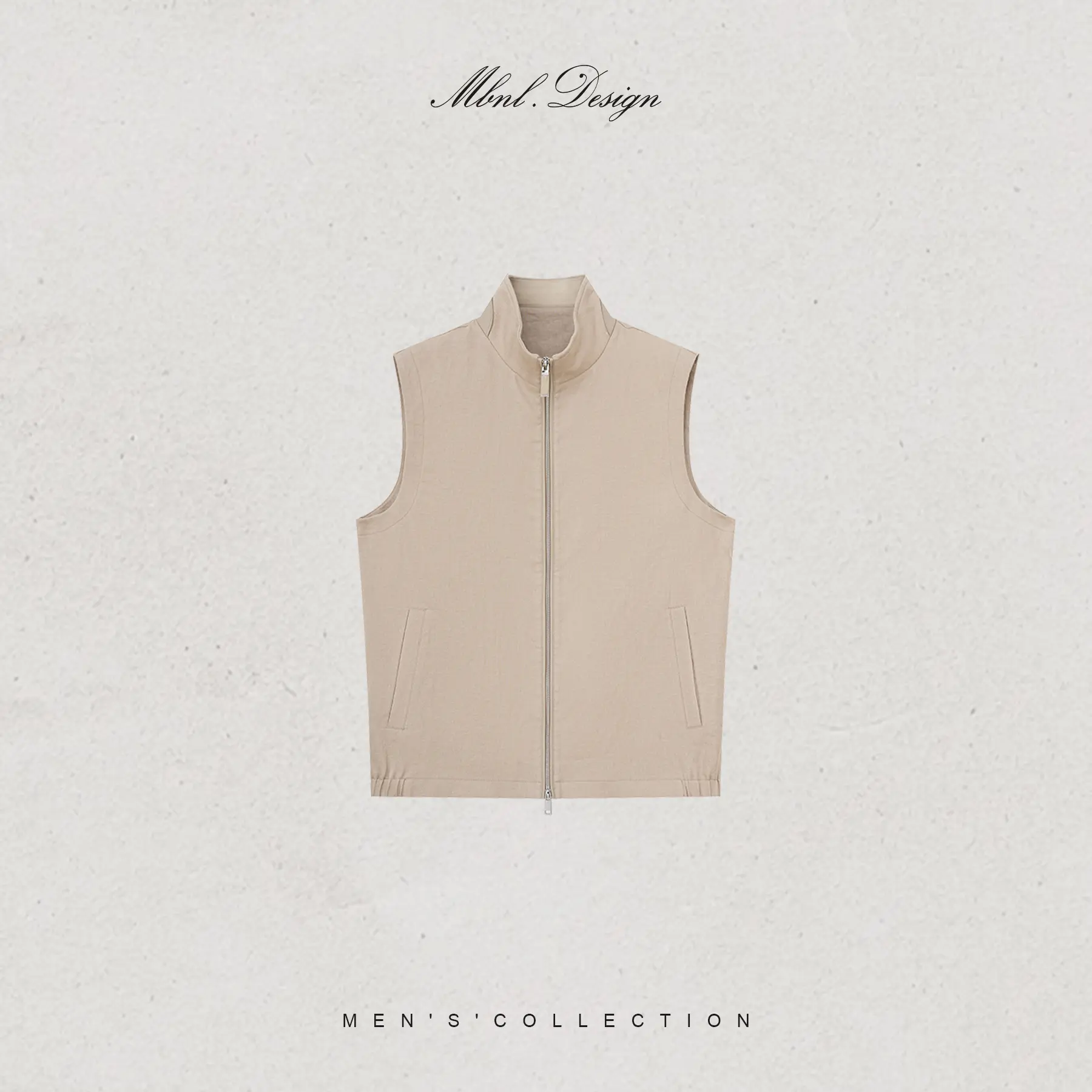 mbnl-f Men's Columbus 2.0 100% Linen Waistcoat - Medium Length, Lightweight, Neutral Tones, All Seasons Casual Solid Vest with Genuine Sheepskin Scalloped Trim, Semi-Formal, Versatile for Various Occasions