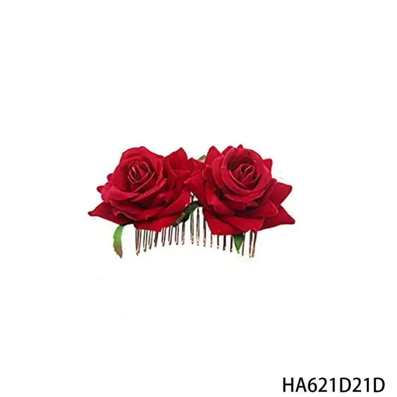 PESENAR Double Red Rose Hair Comb - Realistic Fabric Flower Hair Accessory with,suitable for Halloween and daily cosplay