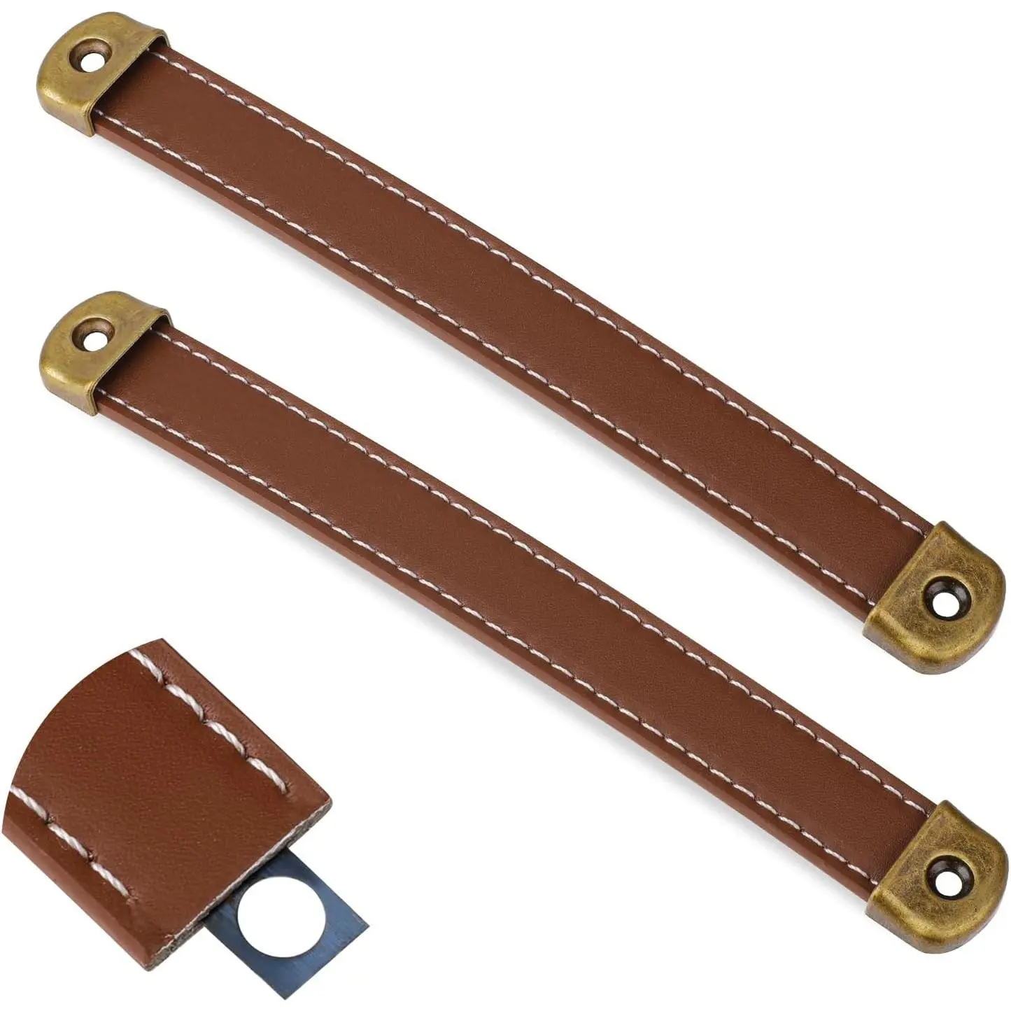 2 Pcs Brown Leather Cabinet Handles with Mounting Screws – Modern Leather Drawer Pulls for Dresser, Trunk, Suitcase & LuggageGift