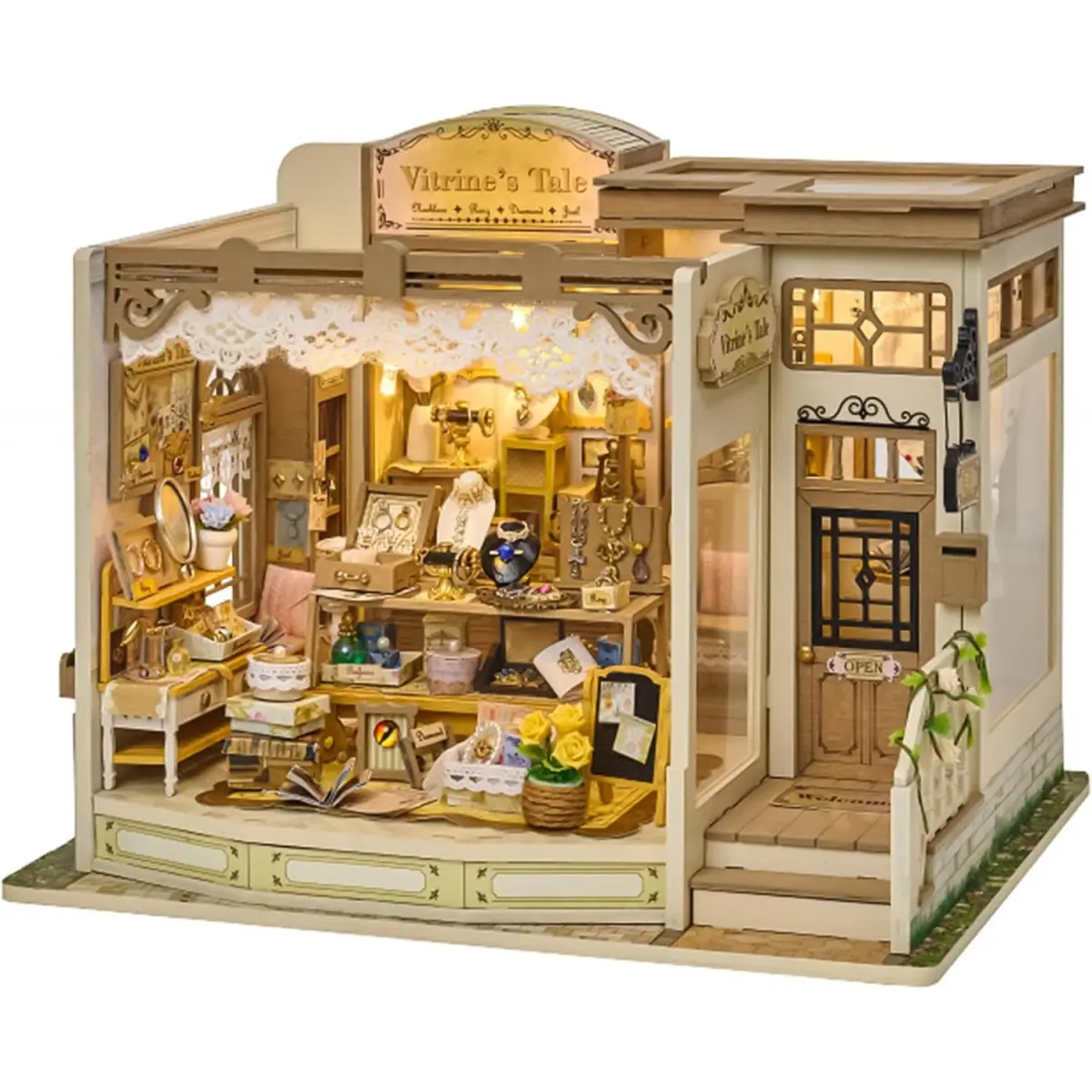 Spilay Miniature Wooden Dollhouse Kit for Adults - Warm Light, Furniture Included, Woodwork Craft Set for Bookshelf Decor & Creative Gifts