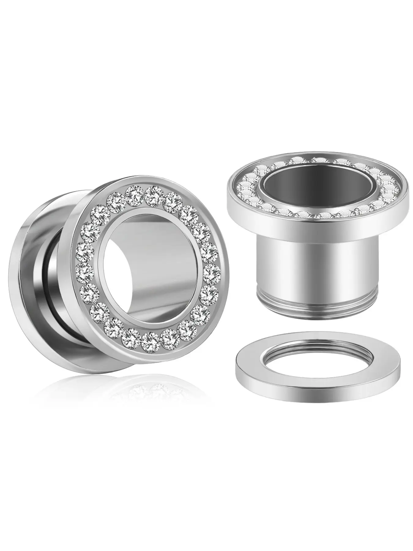 3-16mm Gauges for Ears 316L Surgical Steel Mirror Finish Single Flared Tunnels Plugs Earrings Ear Jewelry Hollow Internally Threaded Diamond Ear Gauges for Women Men Silver Black Gold 1 Pairs Ear Accessories