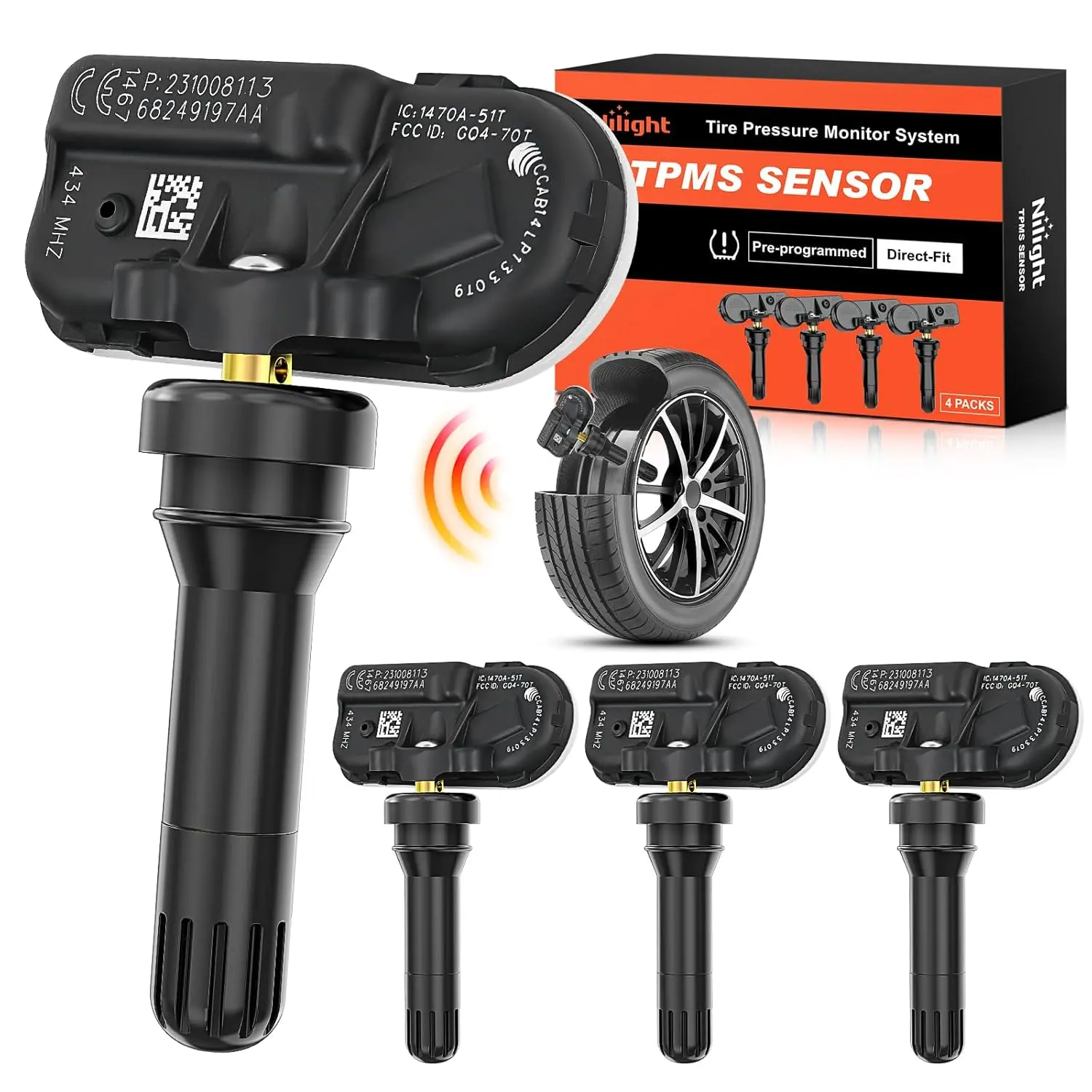Nilight 434Mhz TPMS Tire Pressure Monitoring Sensor, Automotive Replacement Part Compatible with 2014-2022 RAM 2500/3500/4500/5500 & 2019-2022 RAM 1500 DS, Jeep Cherokee Car Tire Inflator Accessory (Father's Day Gift Option), Automotive Tire Inflator