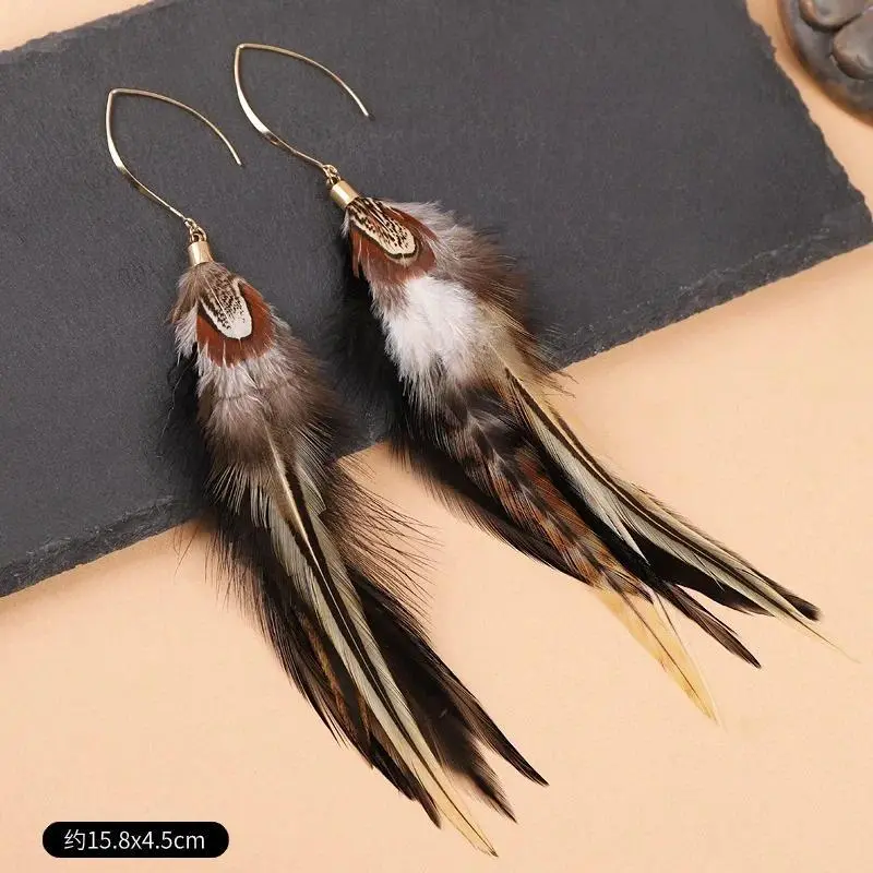 Exaggerate Feather Long Earrings Fashion Imitation Peacock Feather Earrings Boho Style Feather Earrings Custom Jewelry Wholesale