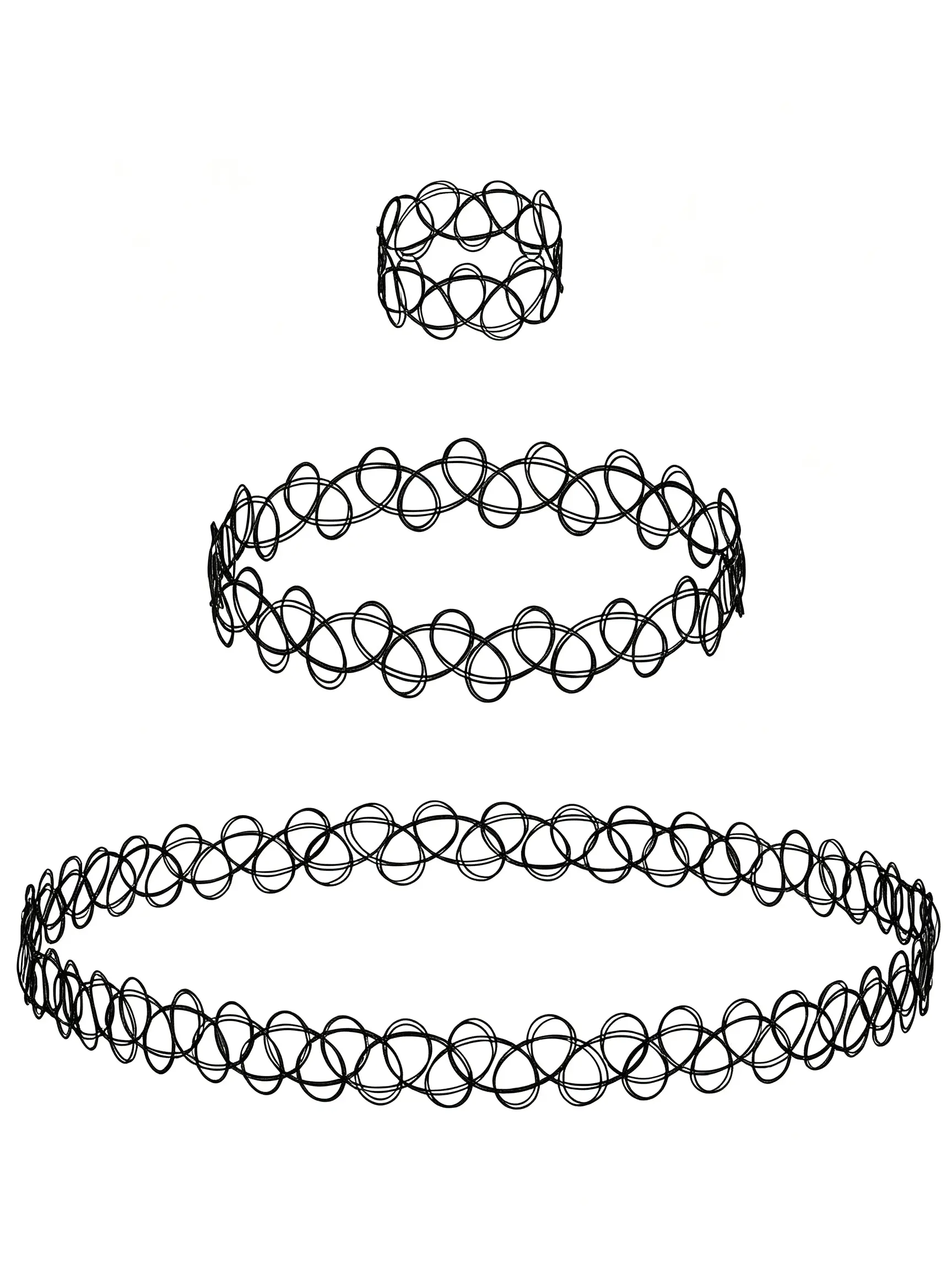 3 Pack Women Elastic Tattoo Wire Jewelry Set, Necklace And Bracelet Set, Stretch Fake Tattoo Choker, Stackable Bracelets & Ring, Gothic Y2K Accessory for Rave Halloween