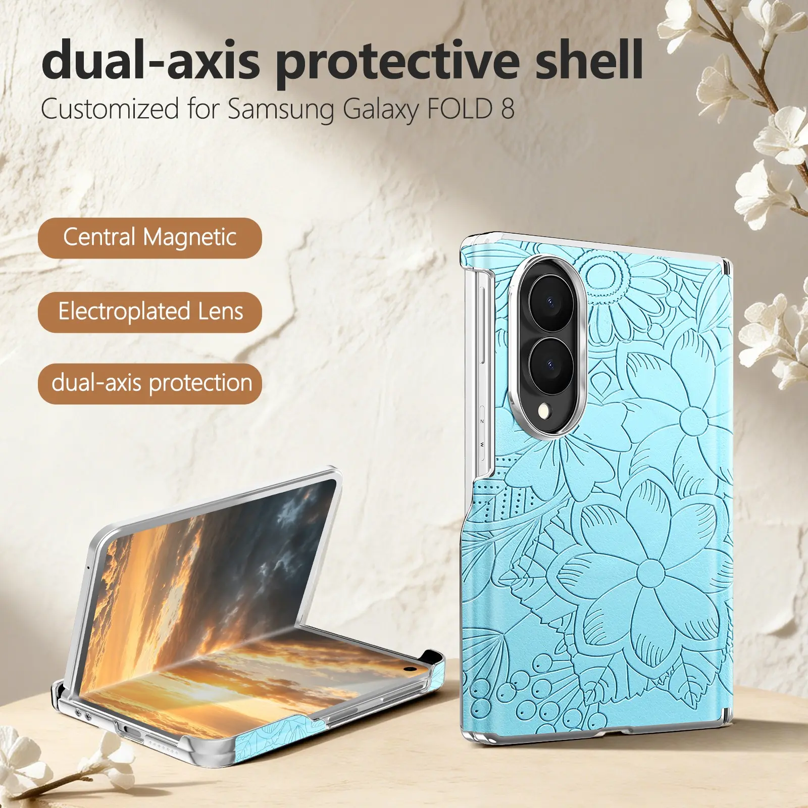 Vintage Floral Magnetic Phone Case, TPU Shockproof, Fits Samsung Z Fold8 Ultra, Huawei Pura X Max, Honor Magic V5, Perfect Gift for Women