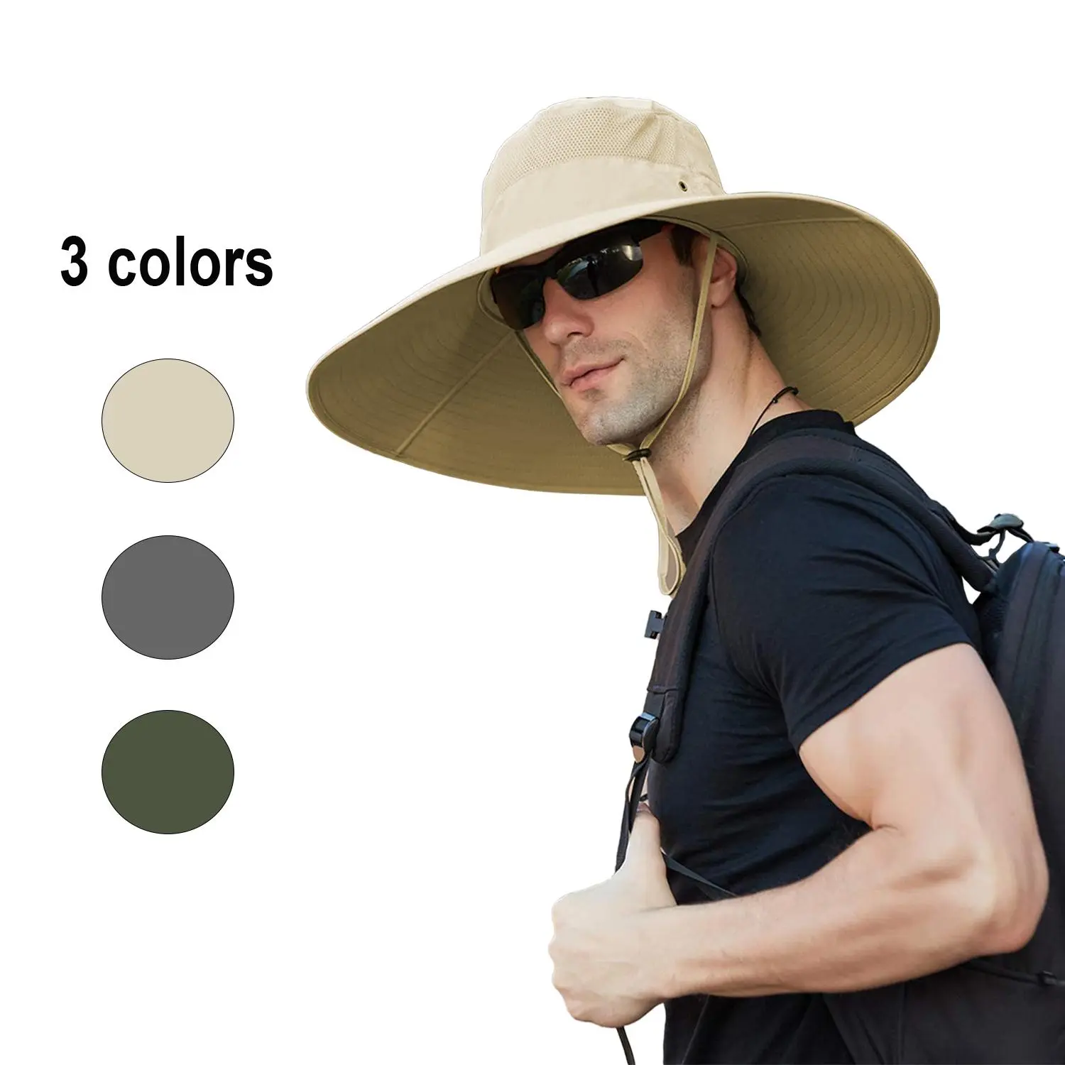 Adjustable Super Wide Brim Cotton Bucket Hat - UPF 50+ UV Protection, Waterproof, Breathable, Unisex Plain Mountaineering Sports & Outdoor Hat, Ideal for Fishing, Hiking, Father's Day Gift