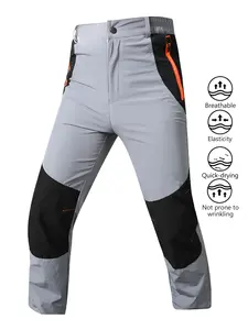 2026 New Arrival Men Outdoor Tech Color Block Quick Dry Hiking Pants Stretch Water Resistant Reinforced Knee Orange Zip Side Pocket Half Elastic Waist Straight Leg Trekking Trousers Camping Cycling Daily Outerwear Off White Navy Light Gray Three Color Opt