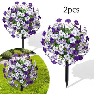 2pcs Outdoor Artificial Morning Glory Tree with Stakes, UV Resistant Plastic, Real Stone Texture, Garden Decor, Patio Enhancement