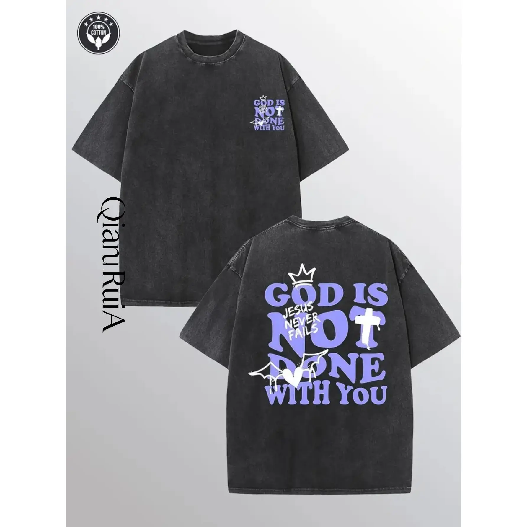 Men'sed Cotton T-shirt, Printed with Christian Faith Messages and Bible Verses - 'God Is with You' Isaiah 54:10 Design, Short-sleeve Crew Neck Casual Top Suitable for Church, Daily Wear, and Outdoor Activities - Machine Washable, Comfort
