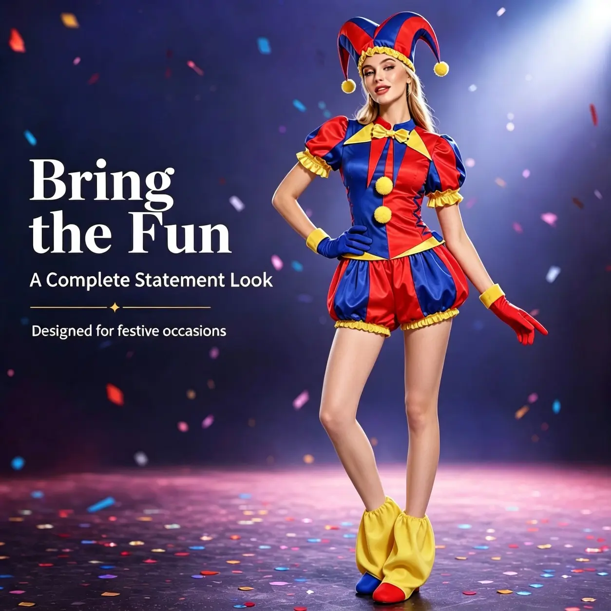 Women's & Kids' Polyester Patchwork Clown Costume Full Set - Parent-Child Family Matching Outfit for Halloween Cosplay, All-Seasons