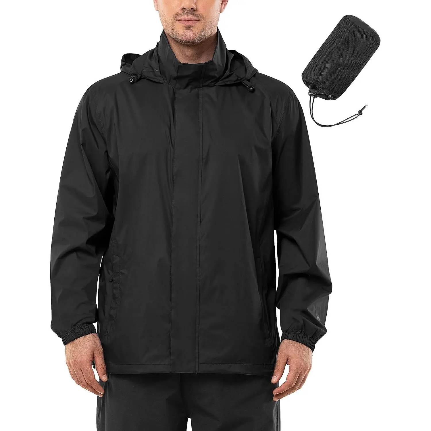 Men's Rain Jacket Waterproof Lightweight Packable Rain Shell Raincoat with Hood for Golf Hiking Travel