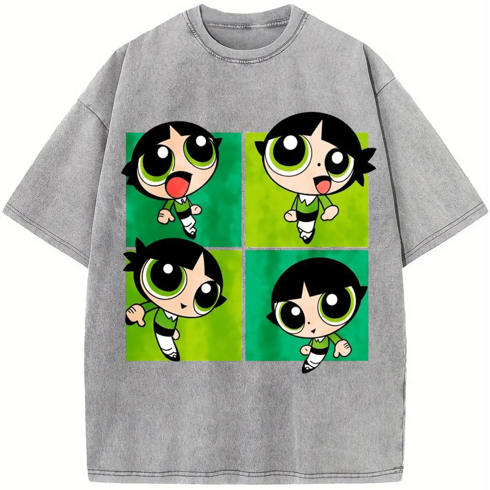 Vintage Washed Cotton Cartoon Graphic T Shirt, Cute Character Print Oversized Tee, Y2K Streetwear Casual Top for Women & Men
