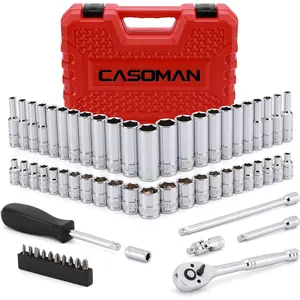 2026 CASOMAN 1/4-Inch Drive Master Socket Set with Ratchets, Adapters, Extensions with 1/4’' Dr.Bits Set, Inch/Metric, 6-Point, 5/32-Inch - 9/16-Inch, 4 mm - 14 mm, 62-Piece 1/4" Dr. Socket Set