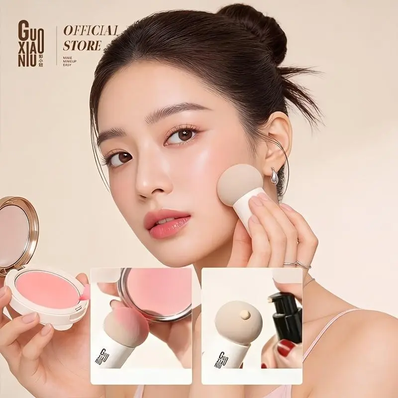 GUOXIAONIU 1pc Beauty Sponge Pouncing Brush Milk Coffee Mushroom Head for Liquid Blush & Foundation, Dual-Use Stippling Tool for Wet/Dry Application Dual-Ended Makeup Tool