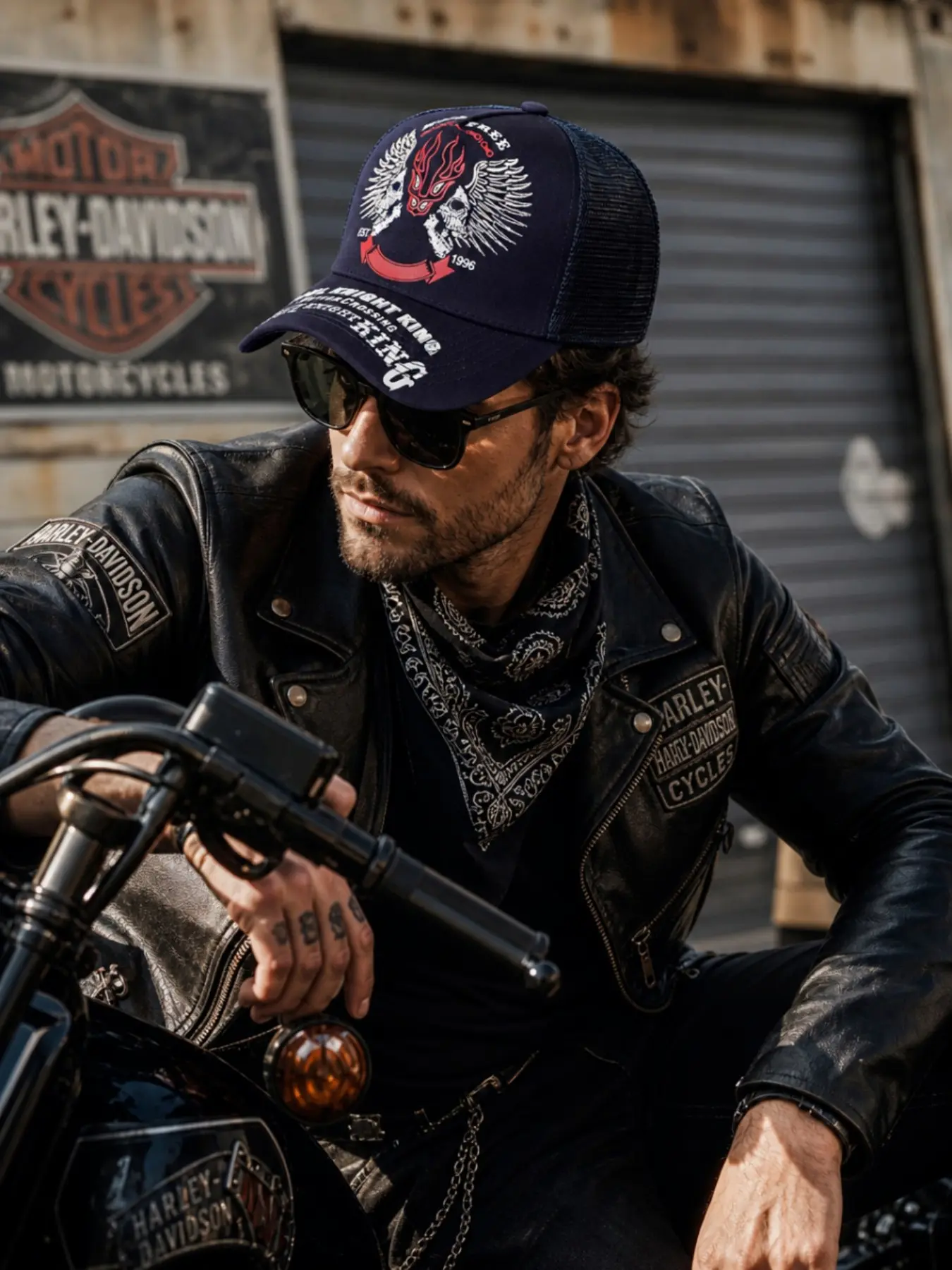 Men's Retro Motorcycle Embroidered Mesh Hat, Trendy Baseball Cap, Breathable Summer Cycling Sunshade, Fashionable Duckbill Hat