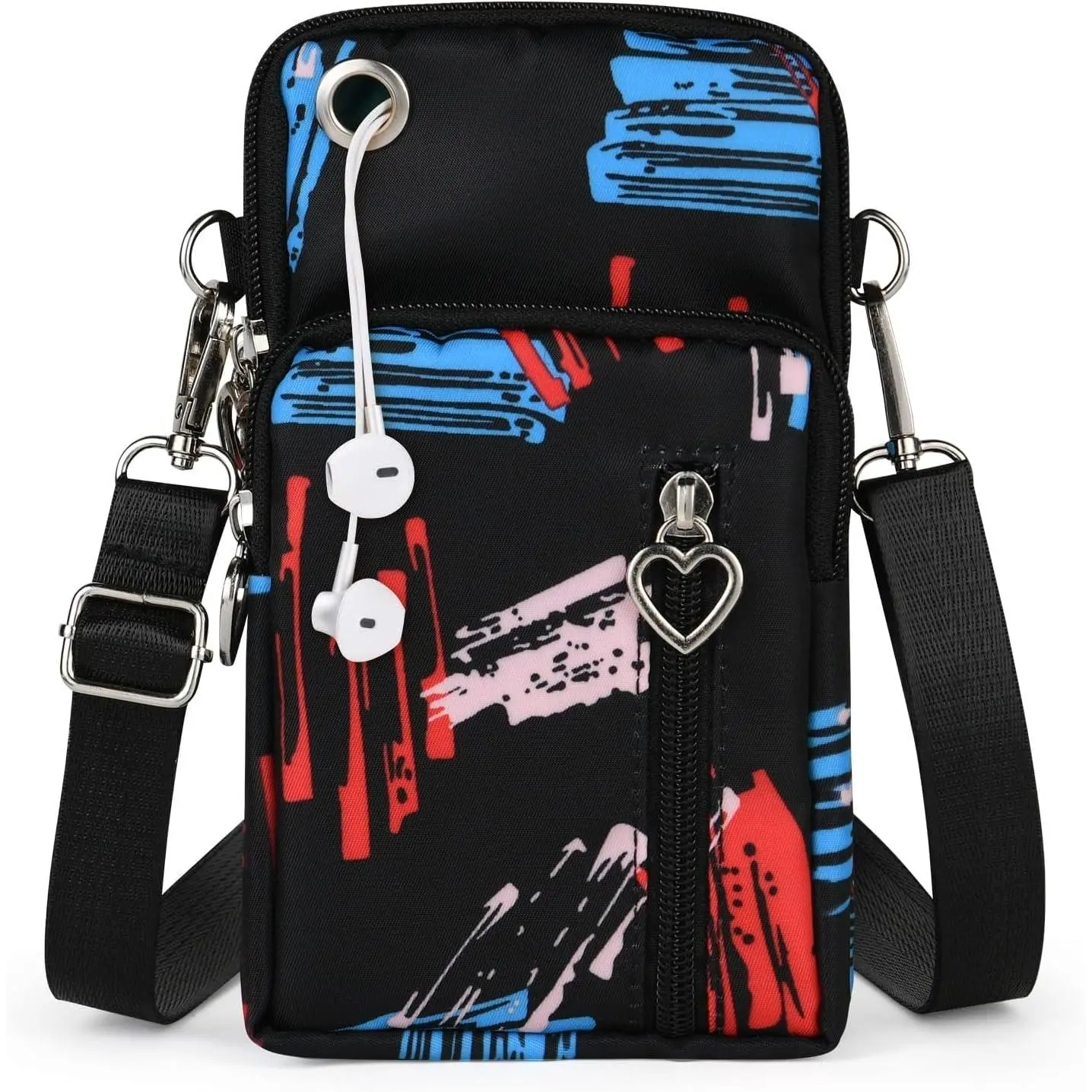 Small Crossbody Wallet Phone Bag, Nylon Cell Phone Purse, Travel Crossbody Bag Cell Phone  Bag Arm Bag Mini Wallet Purse, with Headphone Port (Watercolour)