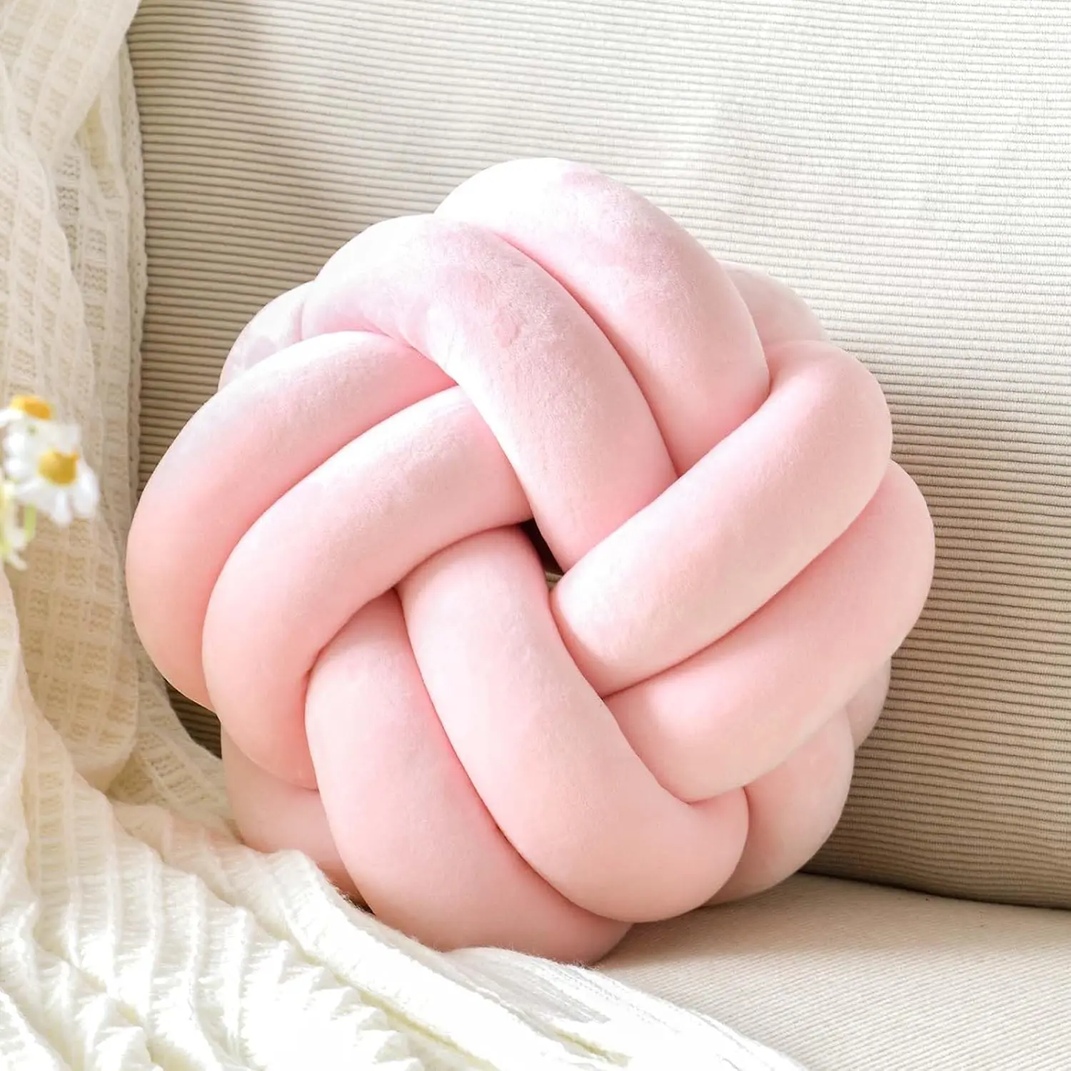 Knot Pillow Ball, Soft White Home Decor Knotted Pillows, Cute 8" Knot Pillow Round Velvet Plush Throw Pillow, Decorative Pillows for Bed,, Couch, Bedroom