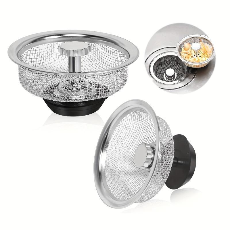 Stainless Steel Sink Strainer, Kitchen Sink Fine Mesh Strainer with Rubber Stopper, Anti-blockage Filter, Kitchen Sink Accessories