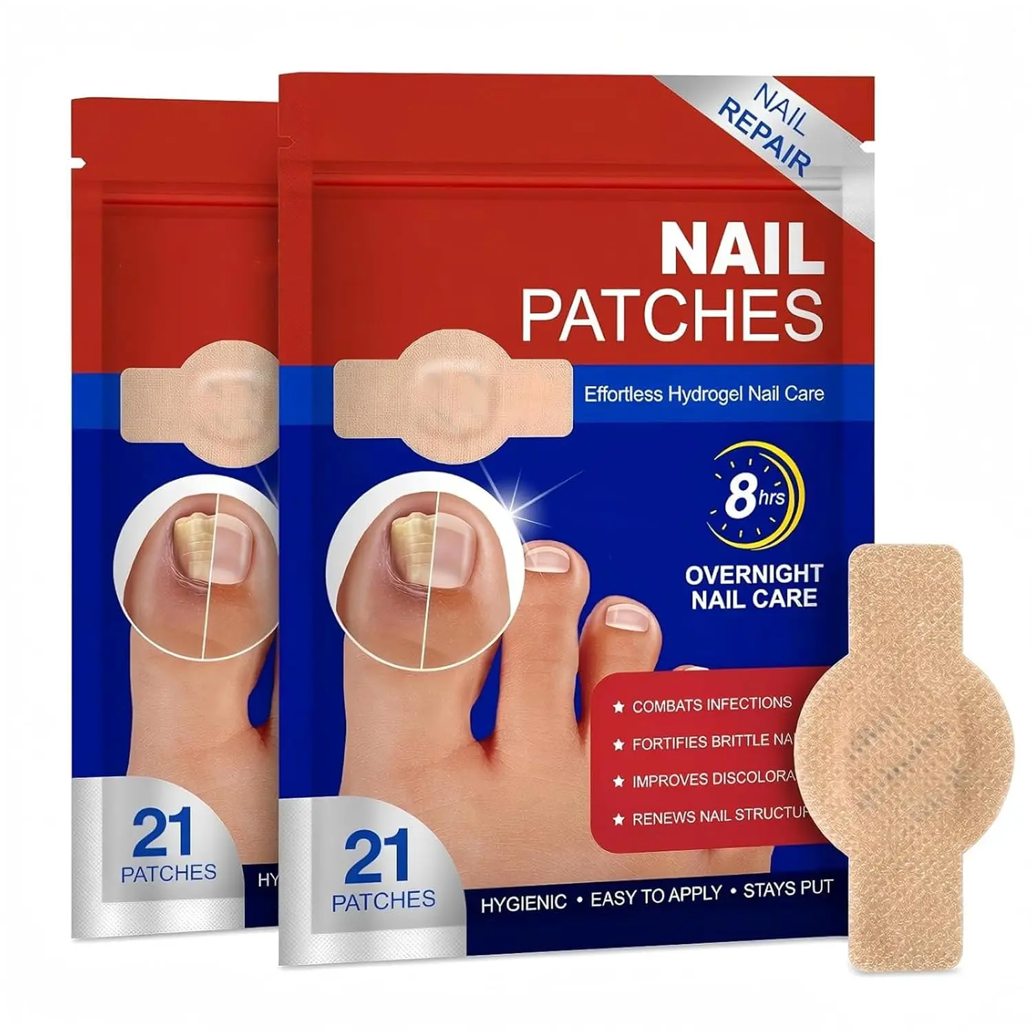 Nail Care Patches for Toenails, 42 PCS Overnight Nail Repair Patches | Nail Patches for Thick, Discolored & Damaged Nails, Breathable Nail Wraps, Easy to Apply, Daily Nail Care for Men & Women