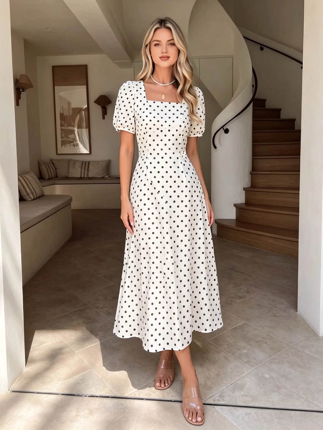 POV: You’re the main character in a French movie! 🎬 This Boho French Style Polka Dot Midi Dress is giving major 'Hepburn' vibes. The puff sleeves? Obsessed.