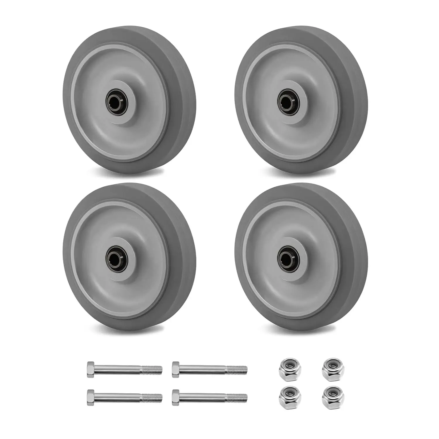 5 Inch Thermoplastic Rubber Caster Wheels (Set of 4) – Heavy Duty, Precision Bearing, Non-Marking, 275 lbs Load Capacity Each, Floor Protective, Ideal for Industrial Carts and Equipment