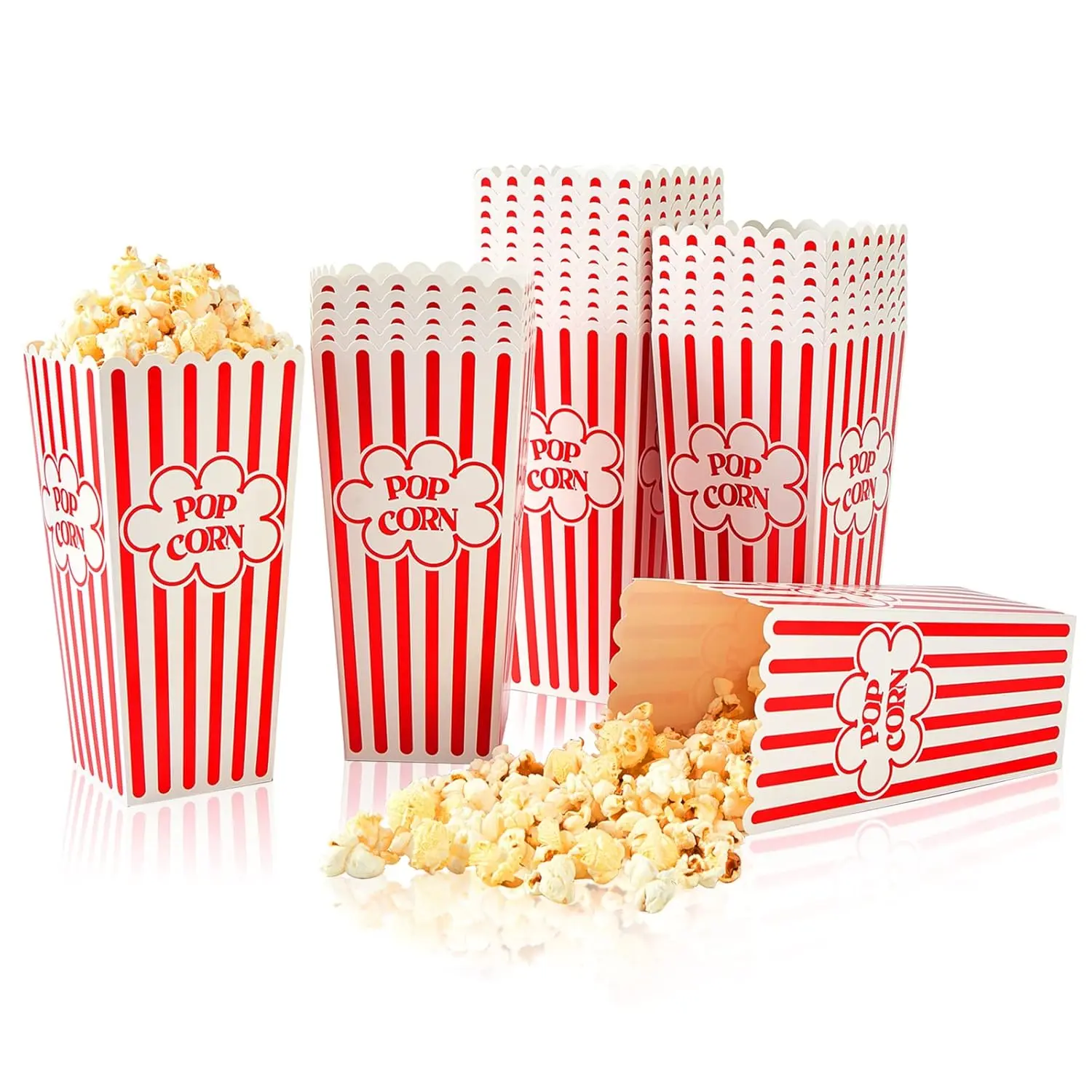 Popcorn Containers Disposable 46 Oz Red & White Striped Cardboard Popcorn Boxes for Movie Night (12 Pack)