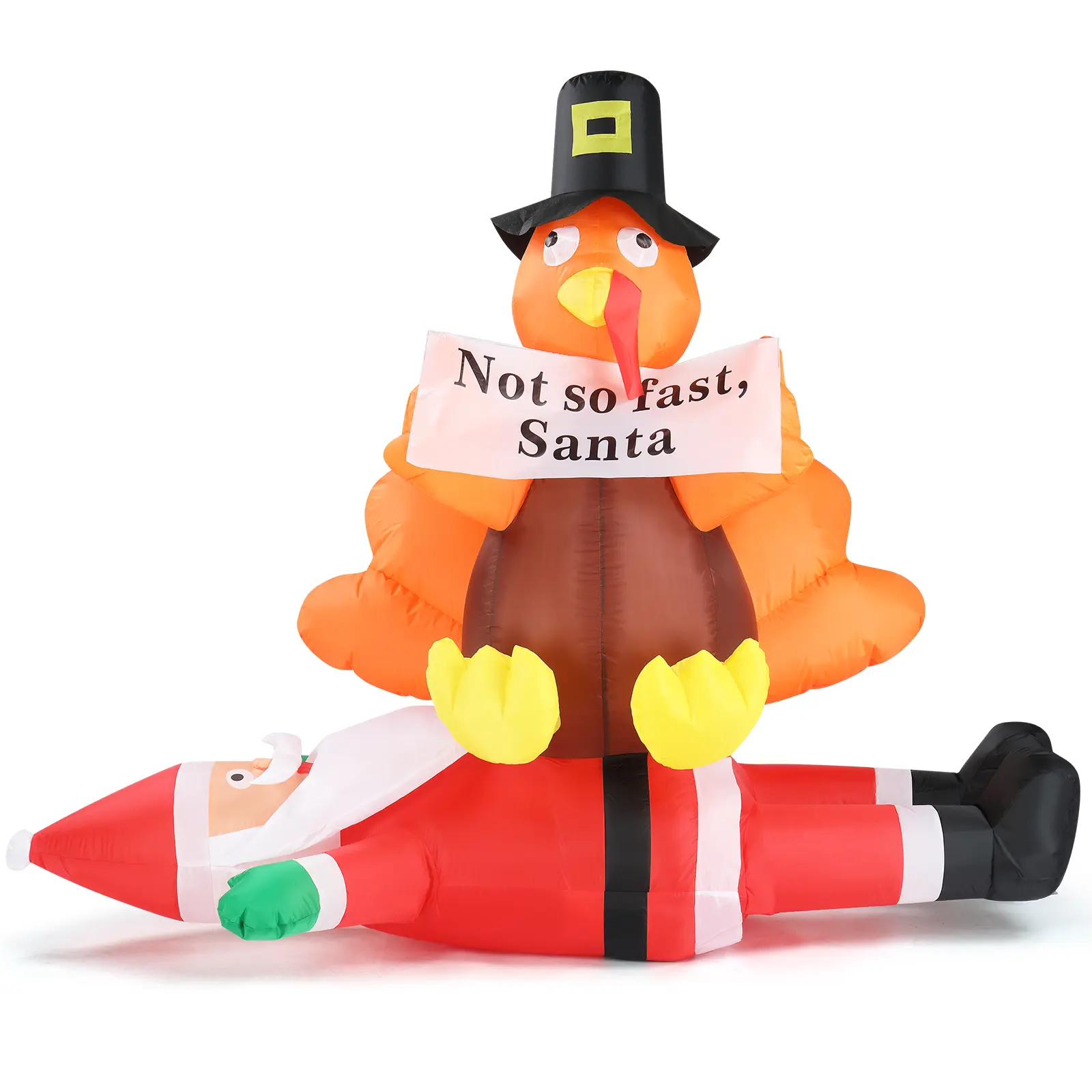 4.9 FT Large Size Polyester Lighted Christmas Inflatable Decoration (Replaces 57412109) - Funny Look Inflatable Turkey on Santa Claus, Built-in LED Lights for Thanksgiving Holidays Front Yard Lawn Decor, Yard Decor