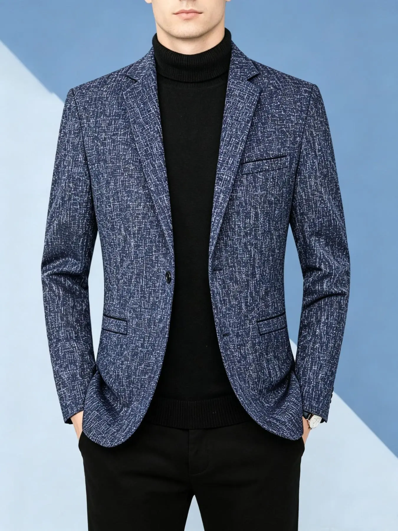 Single Button Casual Blazer, Long Sleeve Suit, Breathable Wrinkle-Resistant, Slim Fit, Colorblock Pocket Details, Business & Daily Wear, Elegant Simplicity, Man, Work Casual Blazers