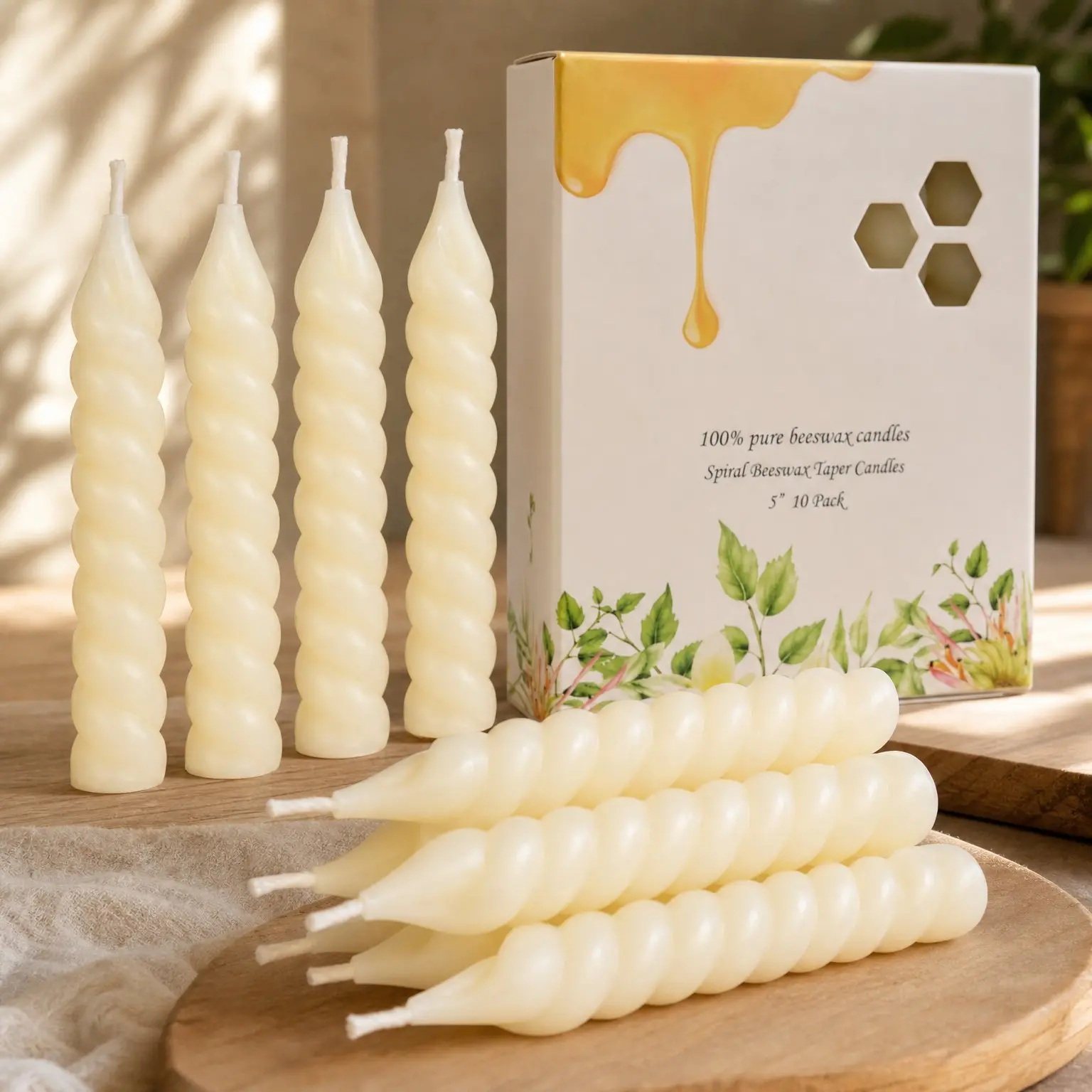 5 Inch Tapered Candles 10 Pack, 0.78 Inch Diameter Ivory Natural Beeswax Candles, 7 Hours Long Lasting Smokeless Unscented for Home DecorationGift