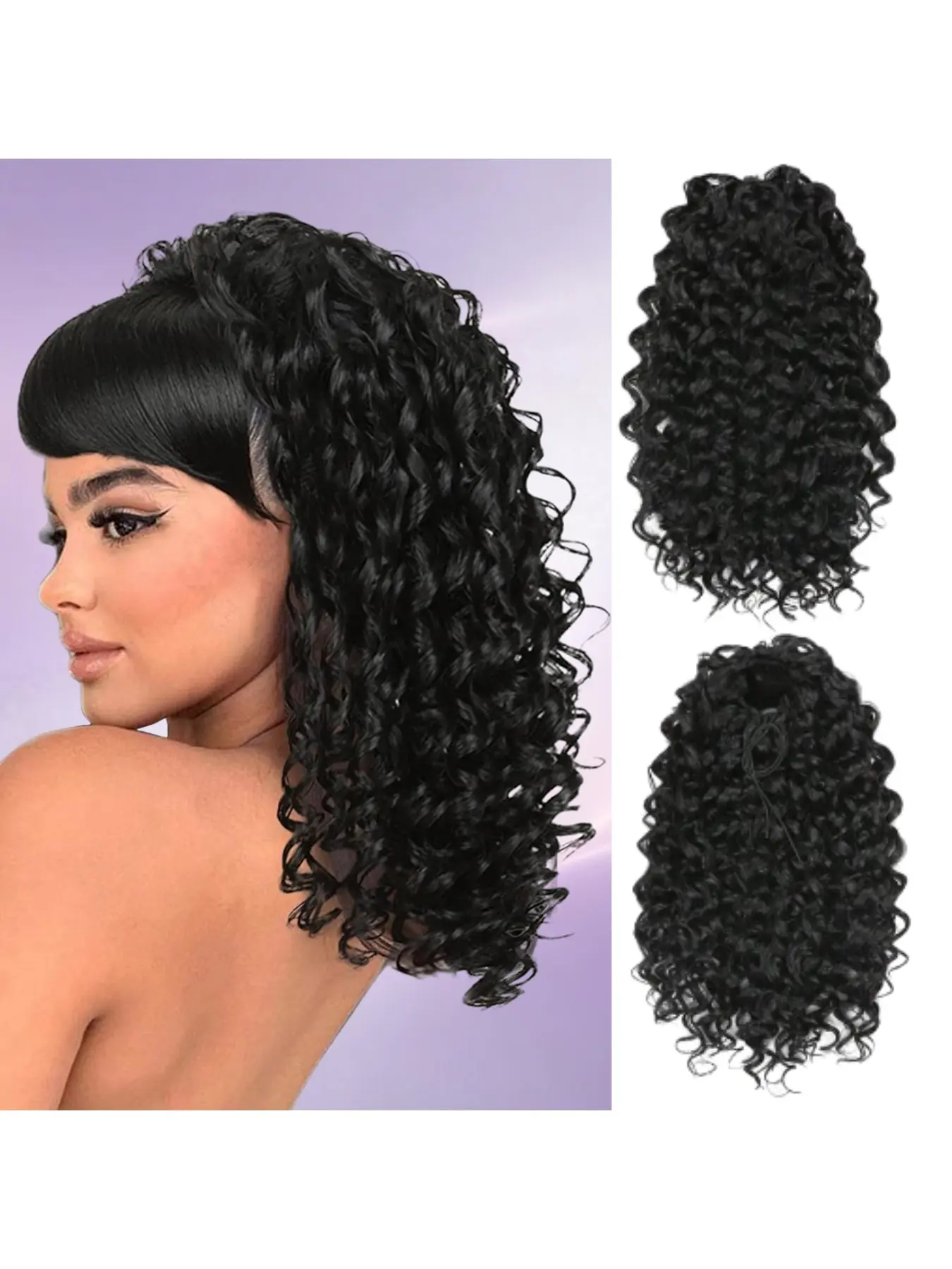 Ponytail Extension,12 Inch Ponytail Extension for Black Women Curly Drawstring pony tails hair extensions for Women Afro Kinky Curly Hair Pieces for Daily Use