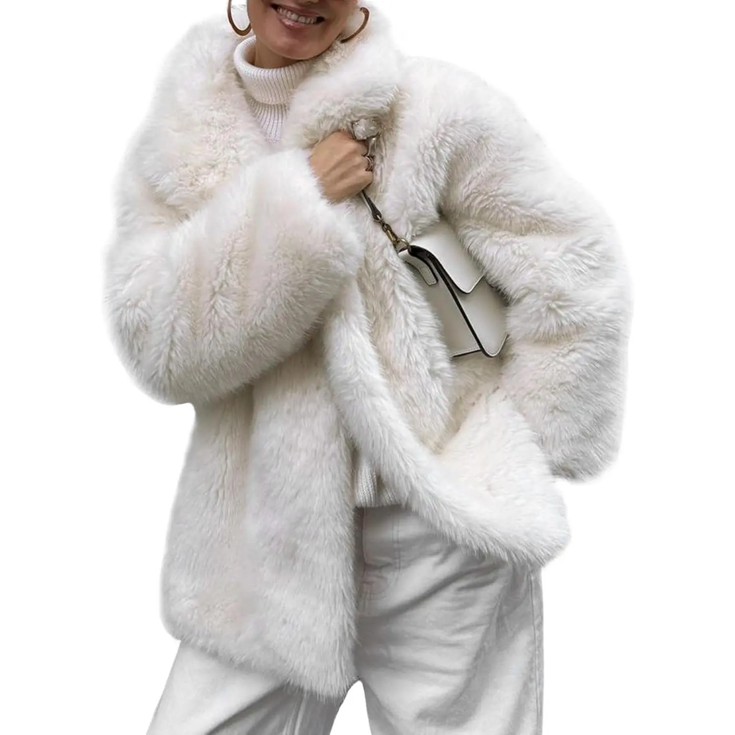 Wyeysyt Womens Faux Fur Coat Long Fluffy Shaggy Jacket Lapel Winter Furry Coats Fuzzy Outerwear