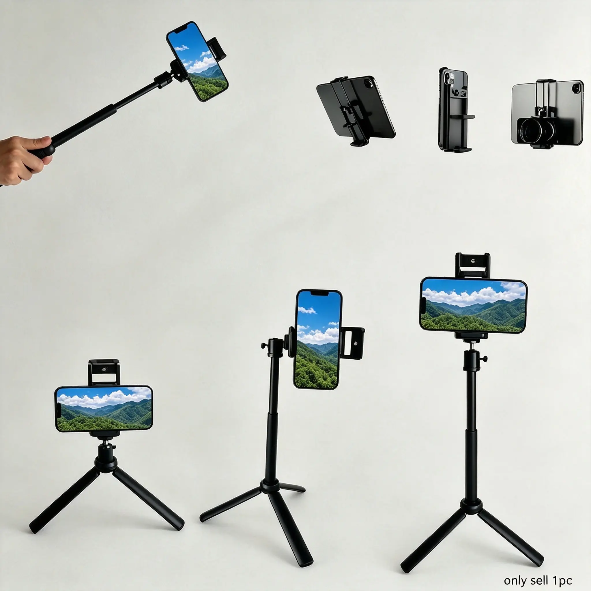 Tripod Set with Universal Phone Tablet Holder, Adjustable Clamp, 58-90mm Phone/110-185mm Tablet, Vlog & Live Streaming Gear, Portable Selfie Accessory