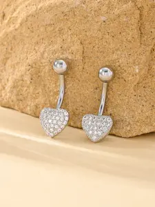 Elegent Mini Heart Belly Ring, Zircon Stone, Stainless Steel & Copper Alloy, Electroplated 14k, Dainty Body Piercing Jewelry