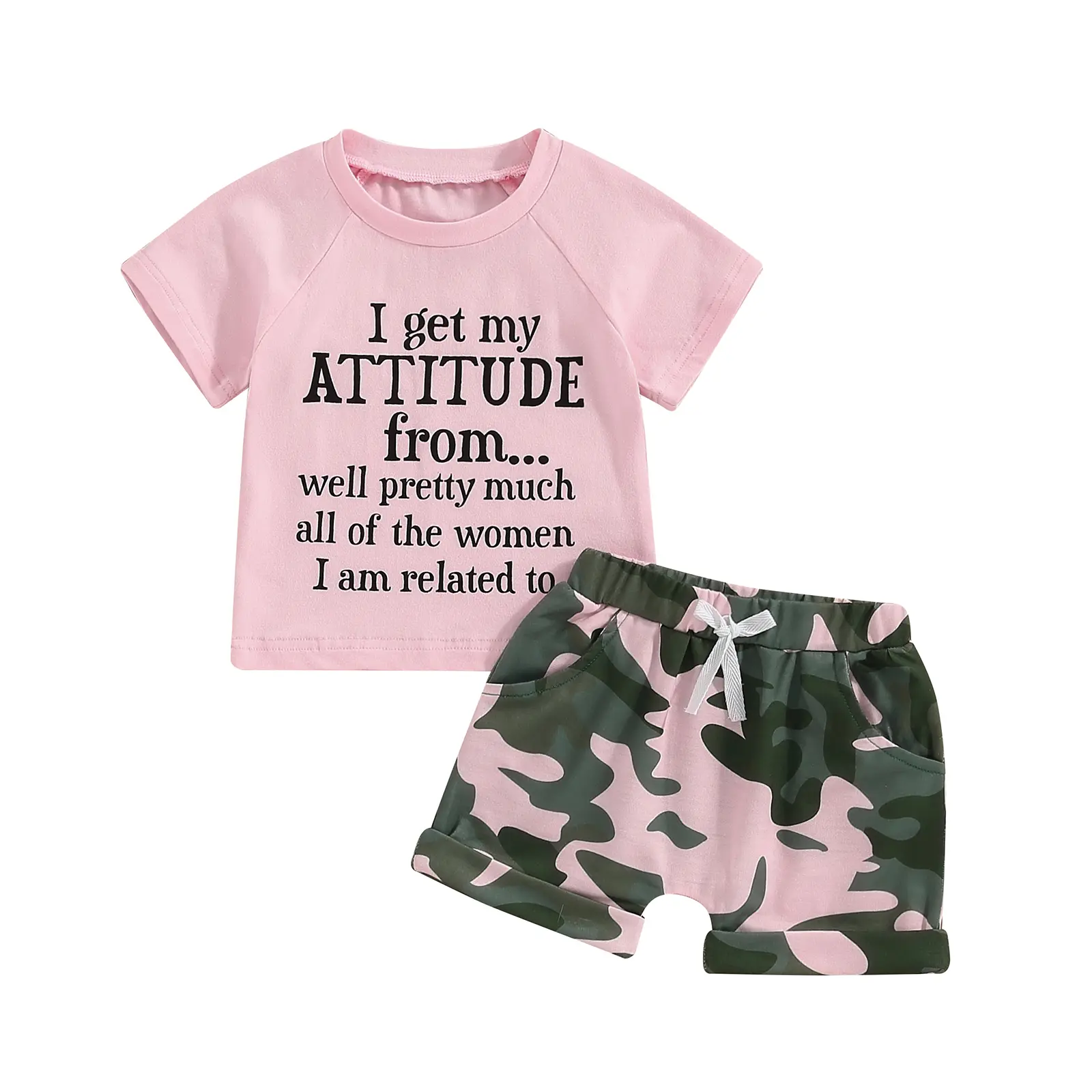 Toddler Baby Girls Clothes Set 1-5 Years Summer Outfits Letter Print Short Sleeve T-Shirt Tops and Camouflage Shorts Sets