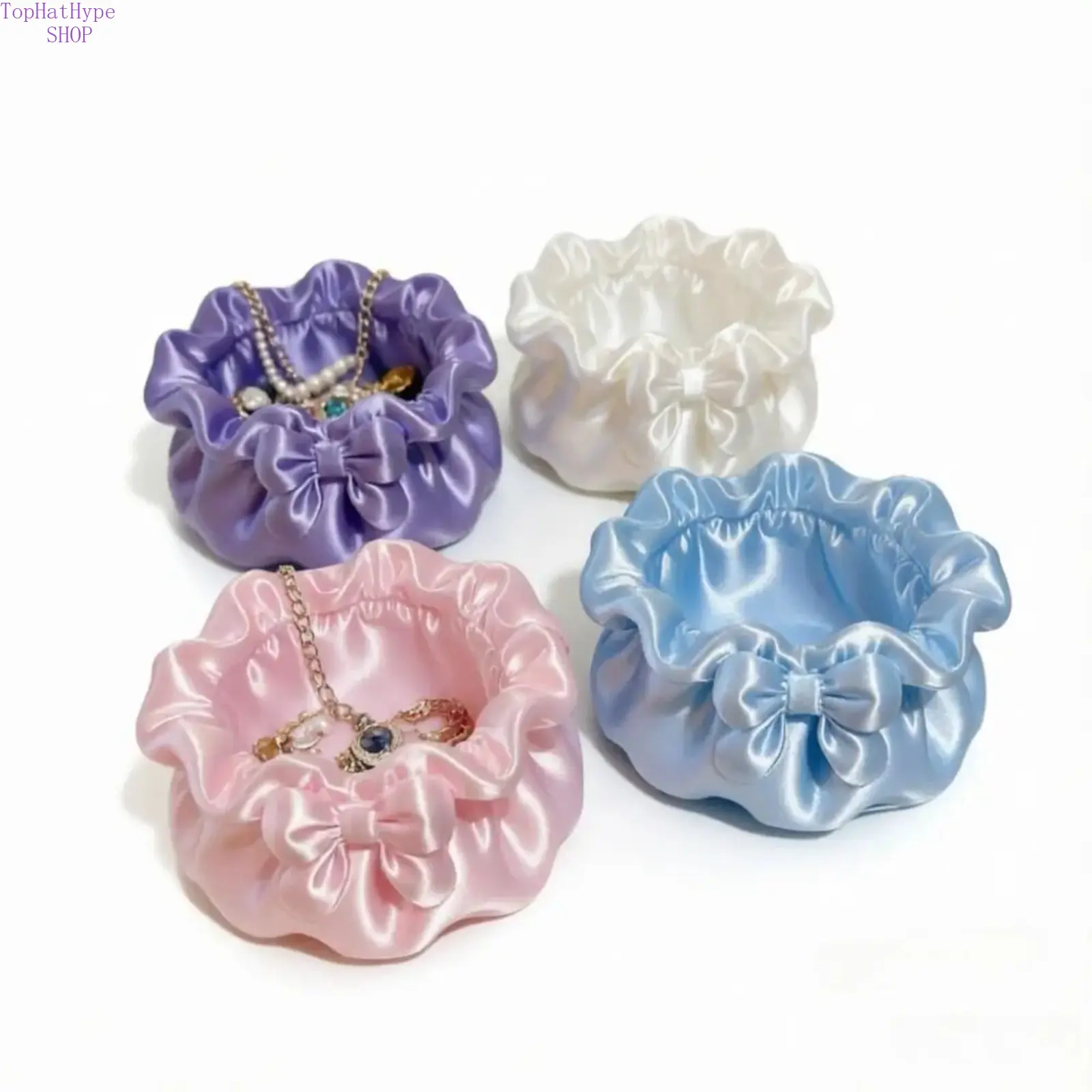 Floral Petal Shape Trinket Dish, Chic Decorative Jewelry Bowl with Bow Accent, Vanity Organizer & Unique Gift Idea