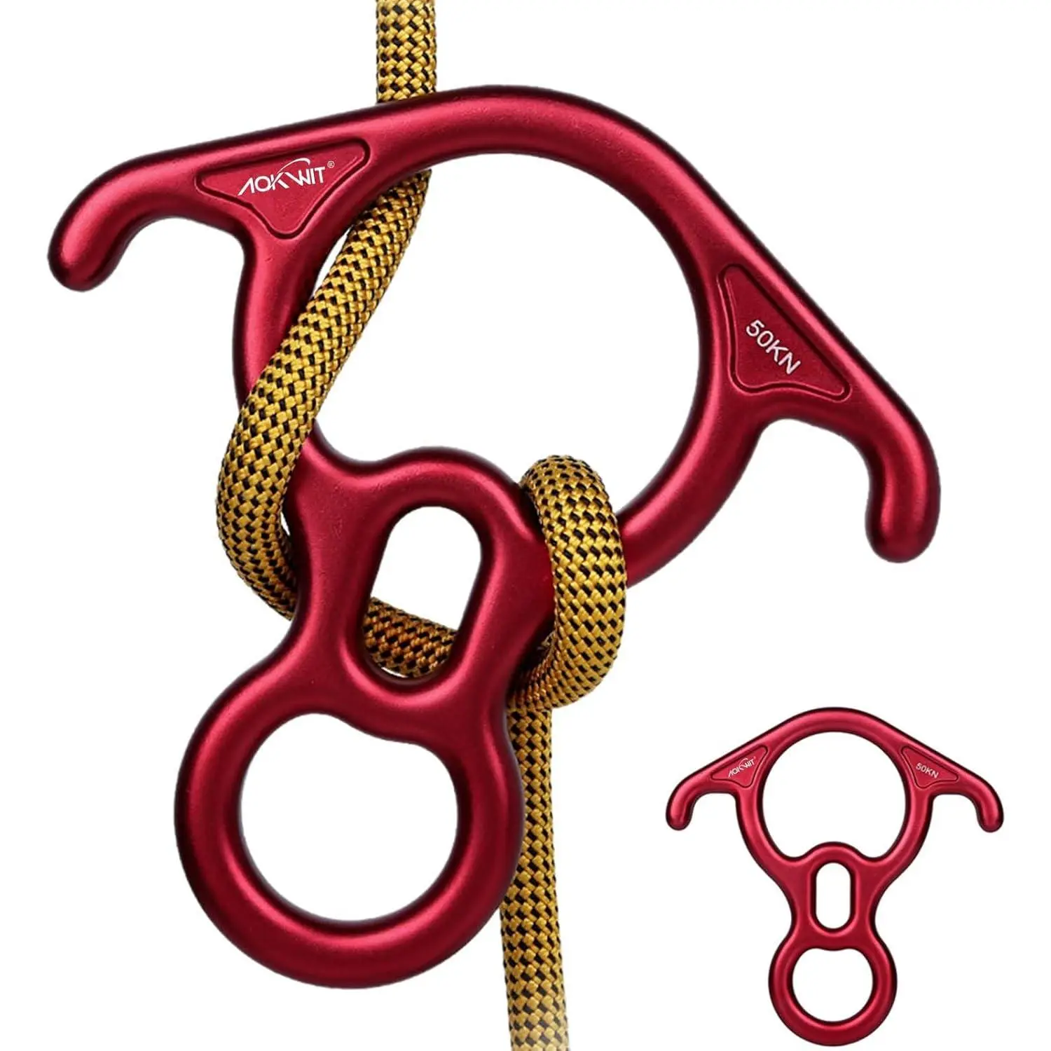 50KN Large Bent-Ear Figure 8 Descender, 7075 Aluminum Alloy Belay Device with High Friction for Rock Climbing, Rappelling, and Rescue Work, Inspect Before, Descender Bent Ear